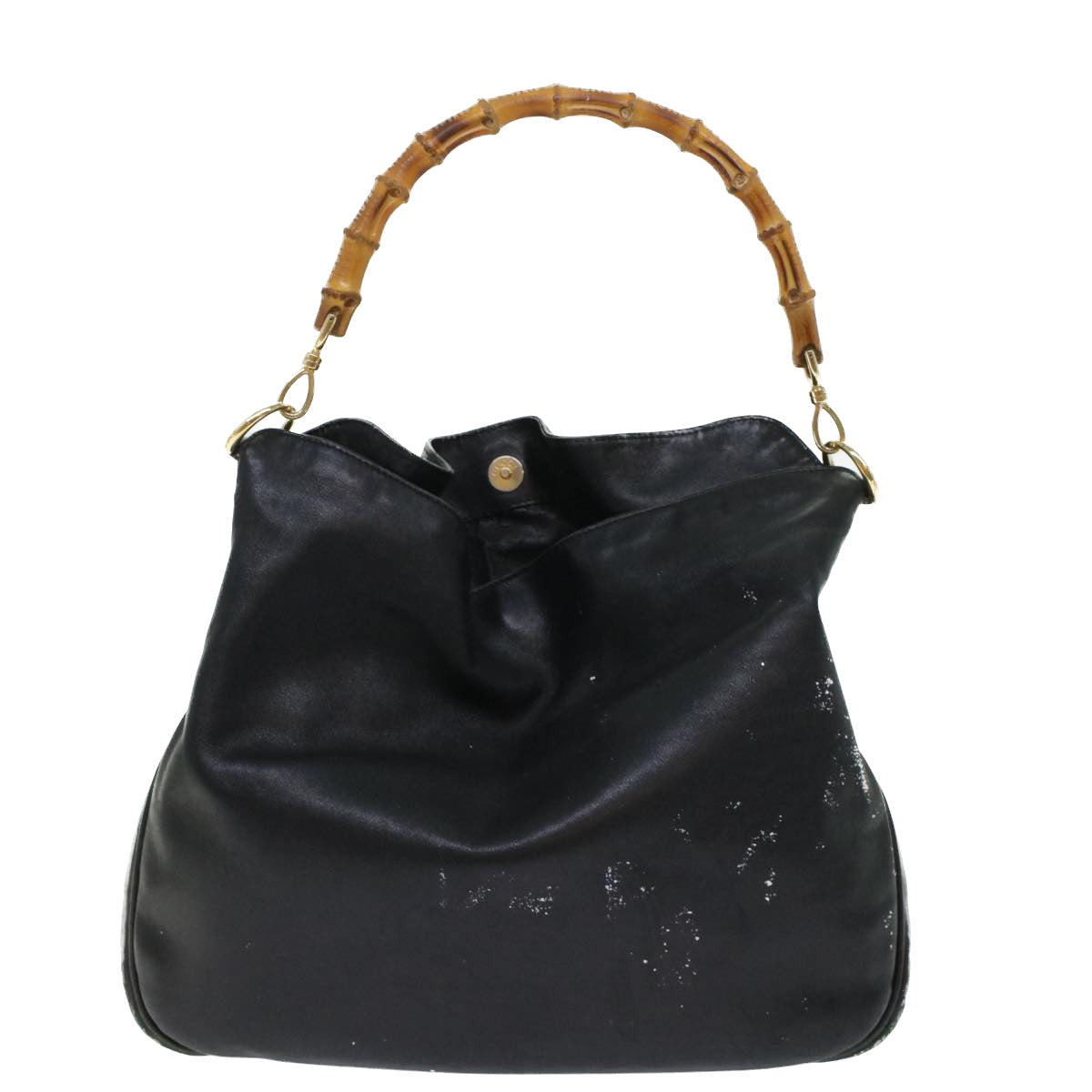 GUCCI Bamboo Hand Bag Leather 2way Black bs6247