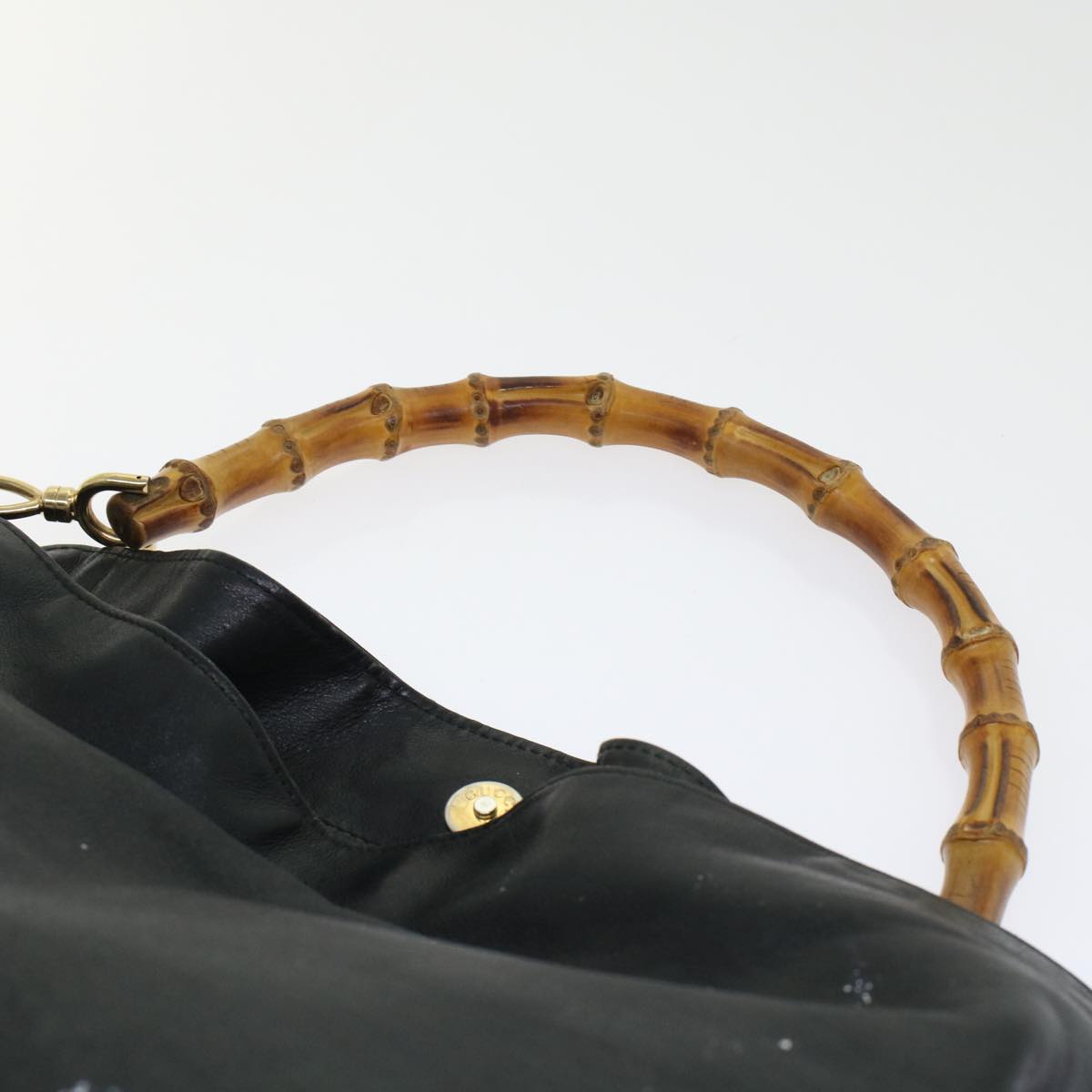 GUCCI Bamboo Hand Bag Leather 2way Black bs6247