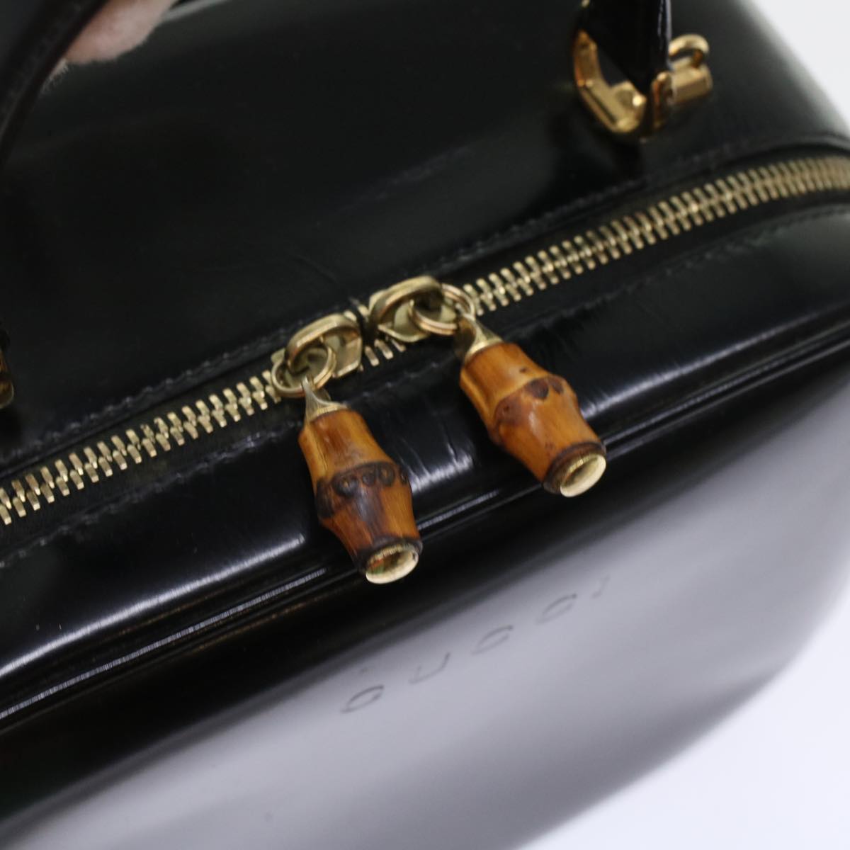 GUCCI Bamboo Vanity Cosmetic Pouch Patent leather Black bs6279