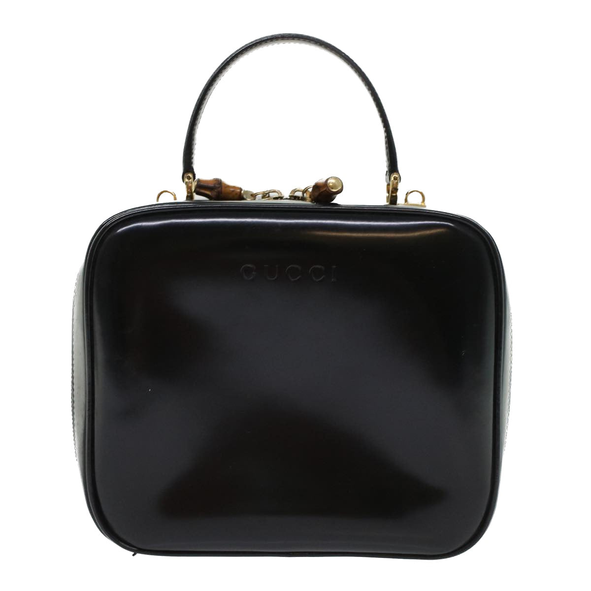 GUCCI Bamboo Vanity Cosmetic Pouch Patent leather Black bs6279