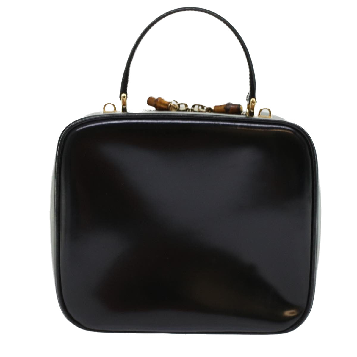 GUCCI Bamboo Vanity Cosmetic Pouch Patent leather Black bs6279