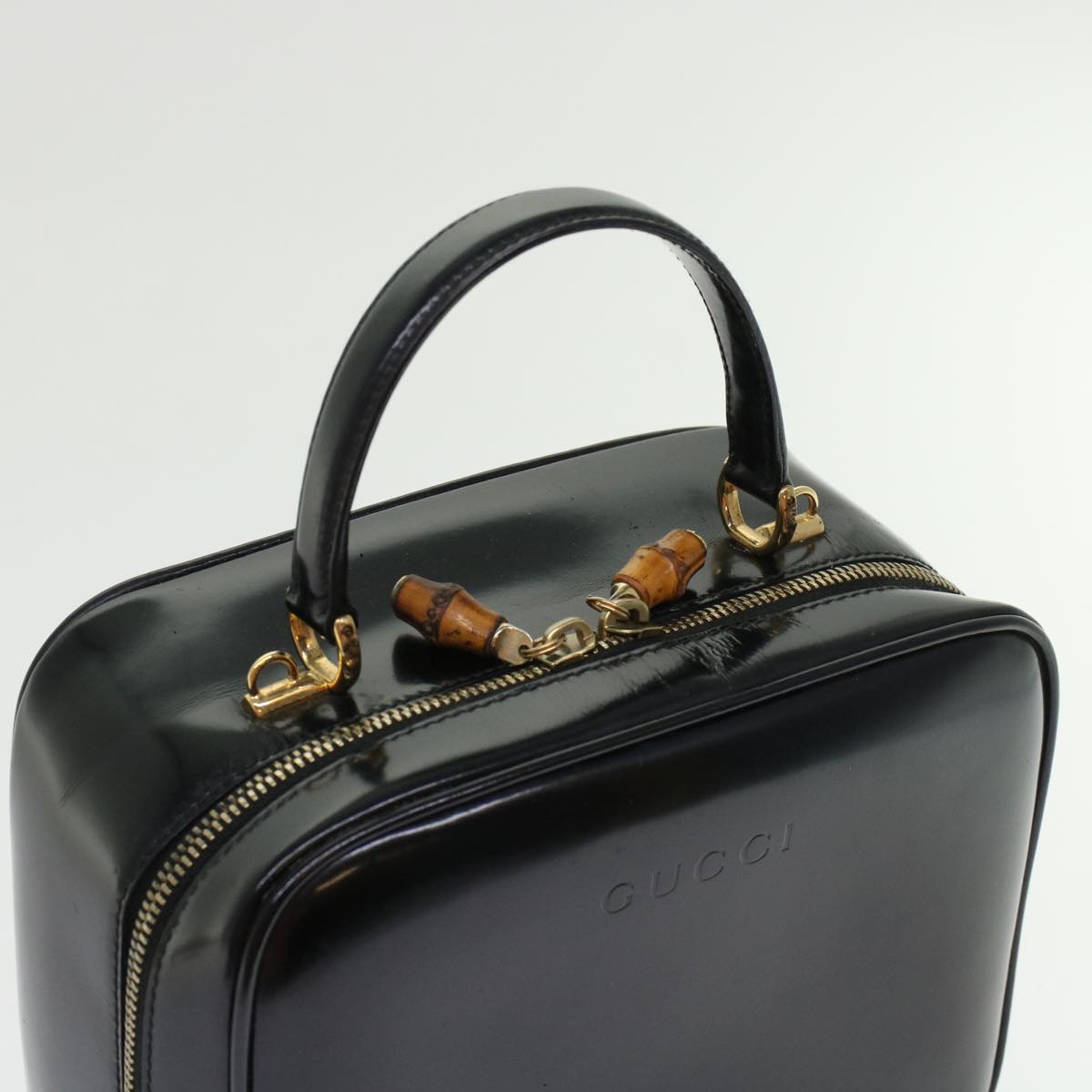 GUCCI Bamboo Vanity Cosmetic Pouch Patent leather Black bs6279