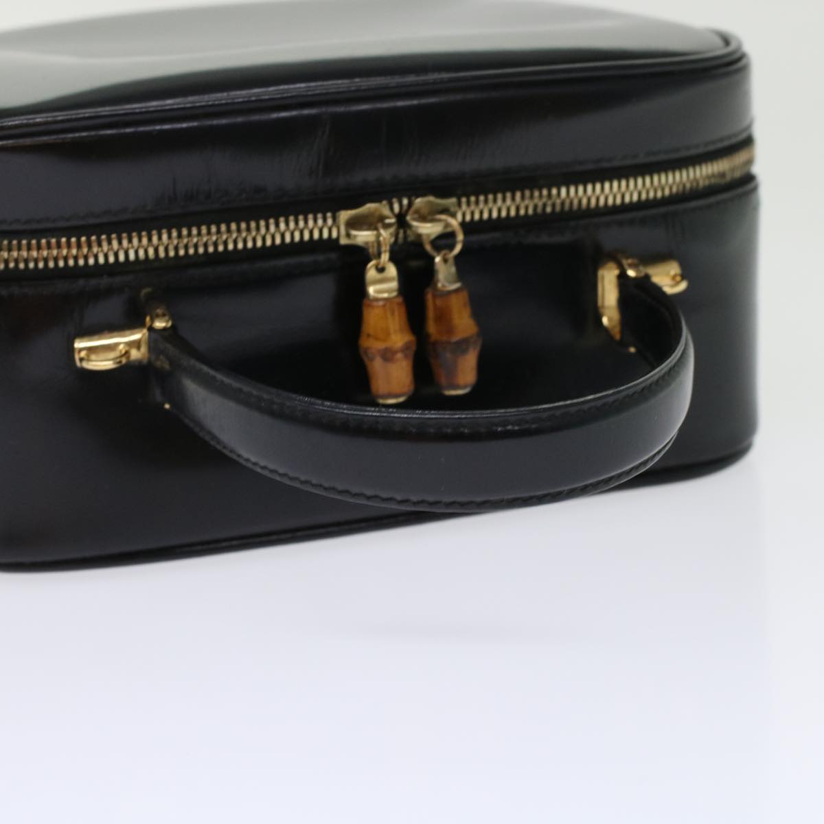GUCCI Bamboo Vanity Cosmetic Pouch Patent leather Black bs6279