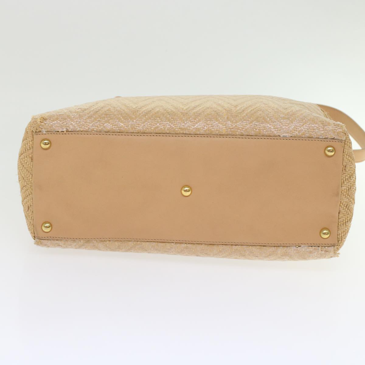 FENDI Two Joule Hand Bag Straw Beige bs6299