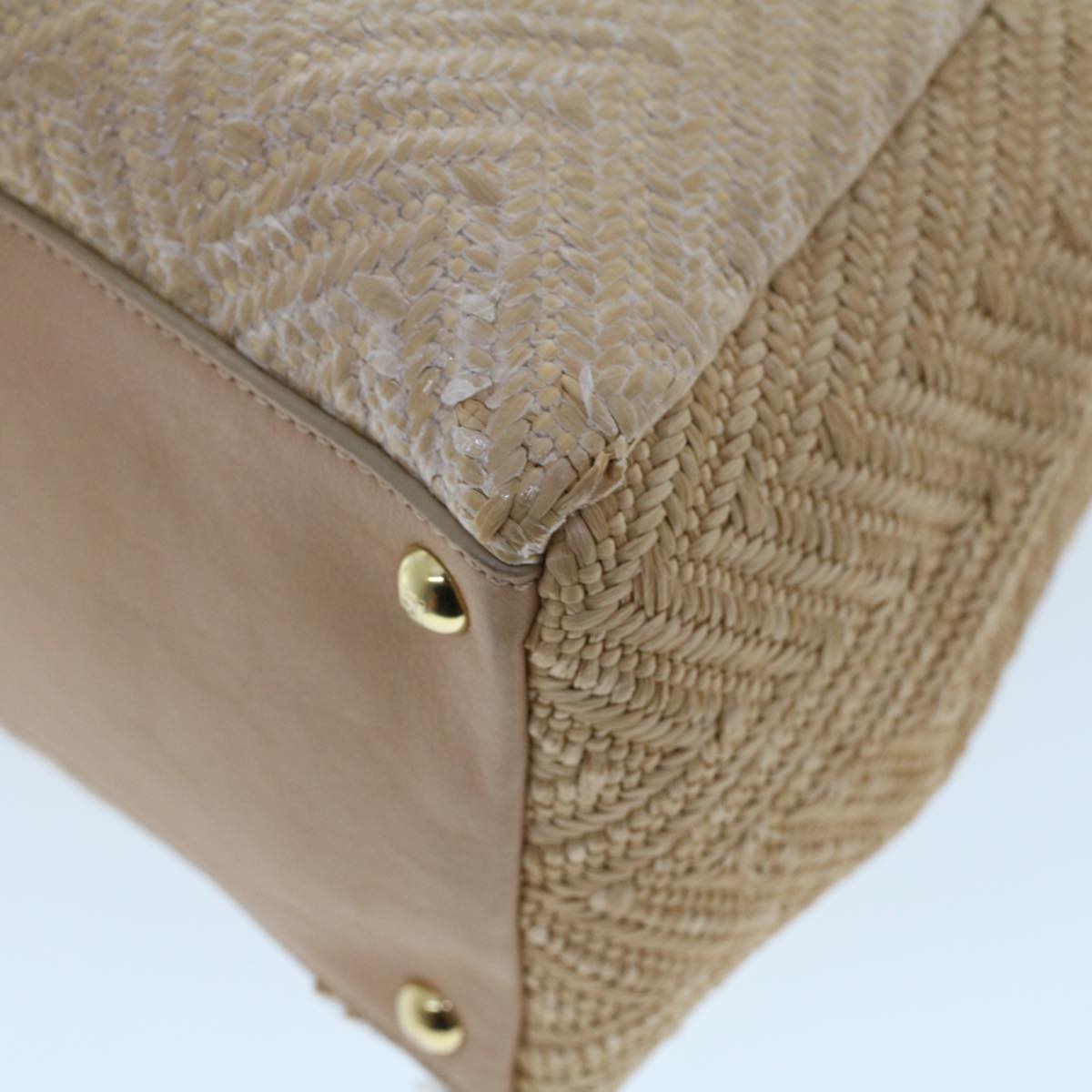 FENDI Two Joule Hand Bag Straw Beige bs6299