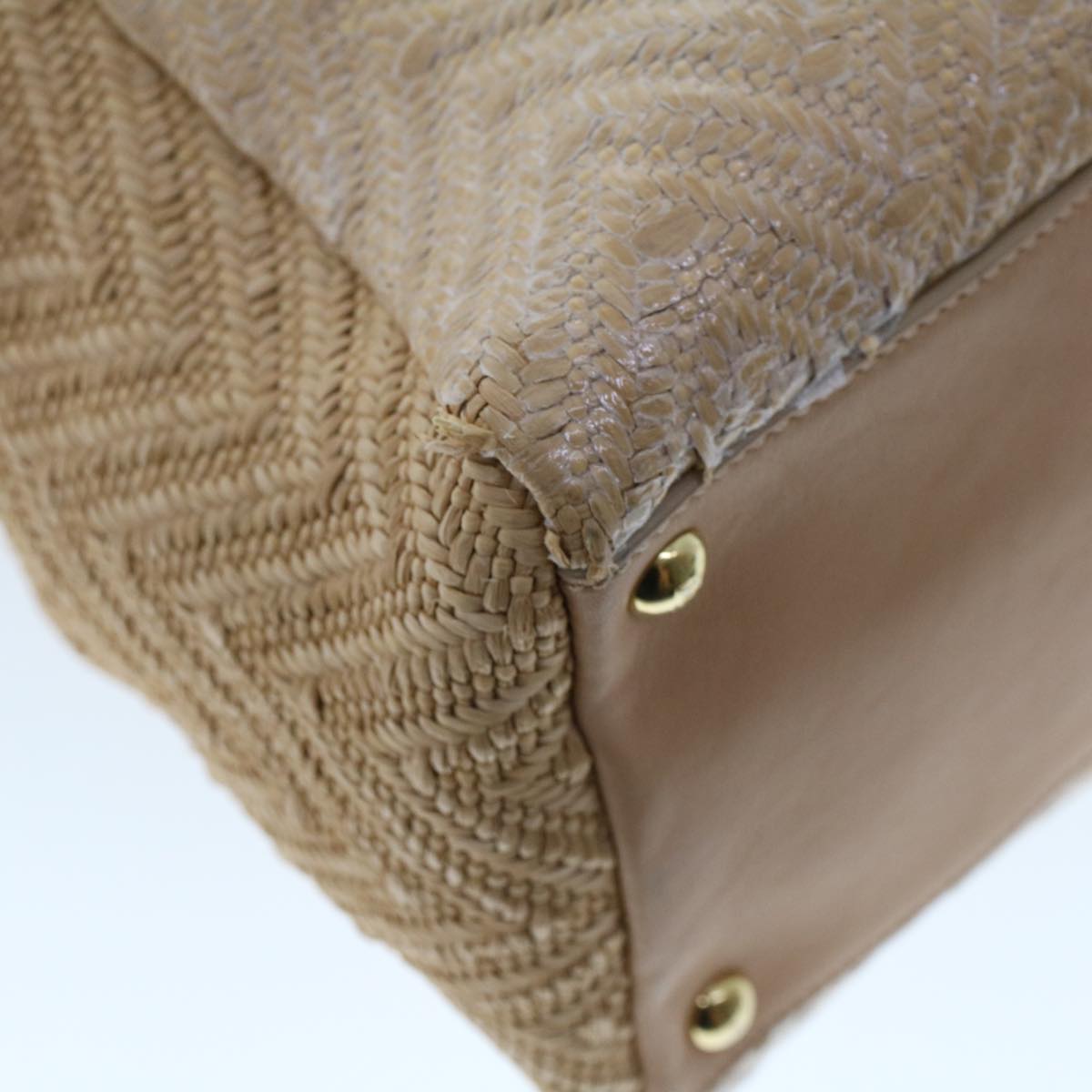 FENDI Two Joule Hand Bag Straw Beige bs6299