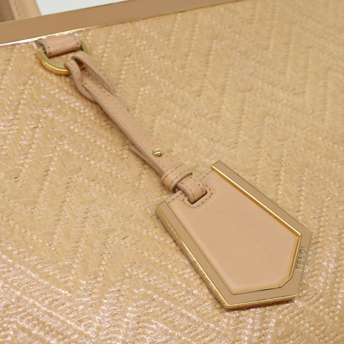 FENDI Two Joule Hand Bag Straw Beige bs6299