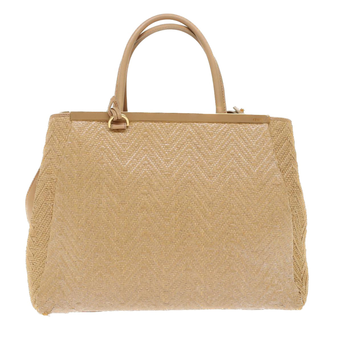 FENDI Two Joule Hand Bag Straw Beige bs6299