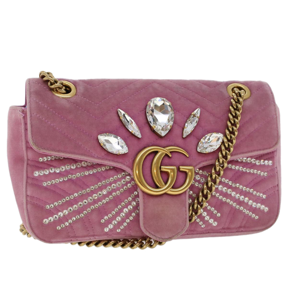 GUCCI GG Marmont Chain Shoulder Bag Velor Pink 443497 bs6311
