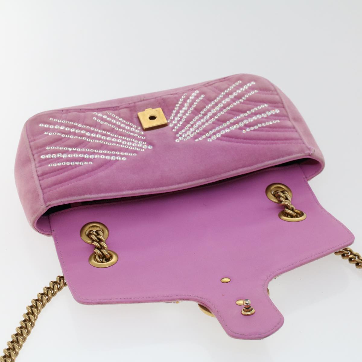 GUCCI GG Marmont Chain Shoulder Bag Velor Pink 443497 bs6311