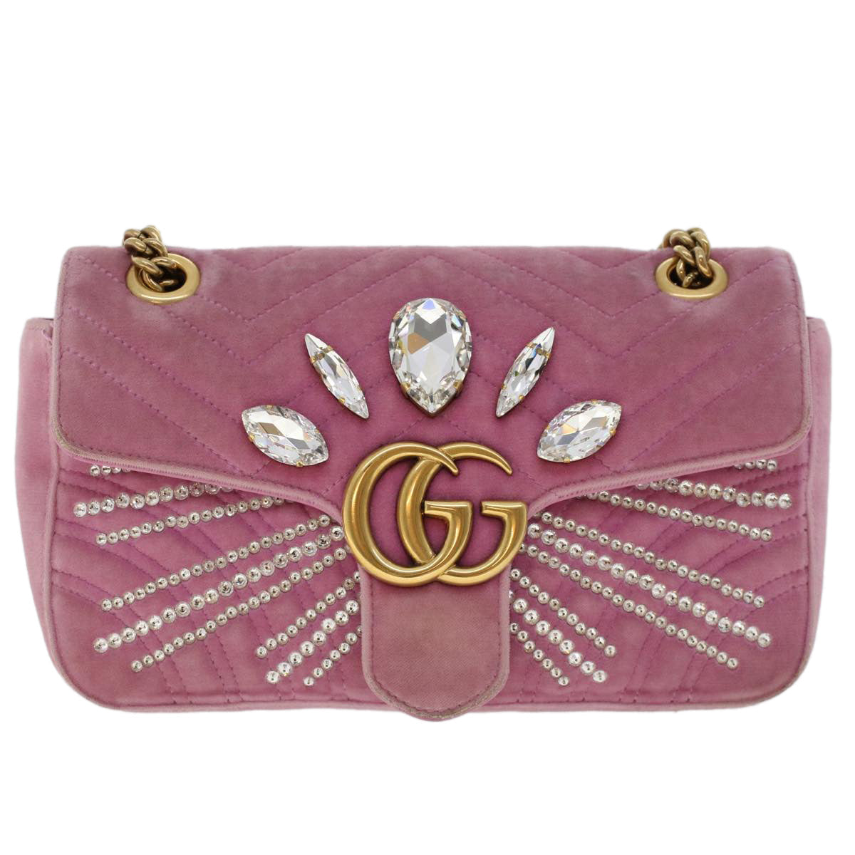 GUCCI GG Marmont Chain Shoulder Bag Velor Pink 443497 bs6311