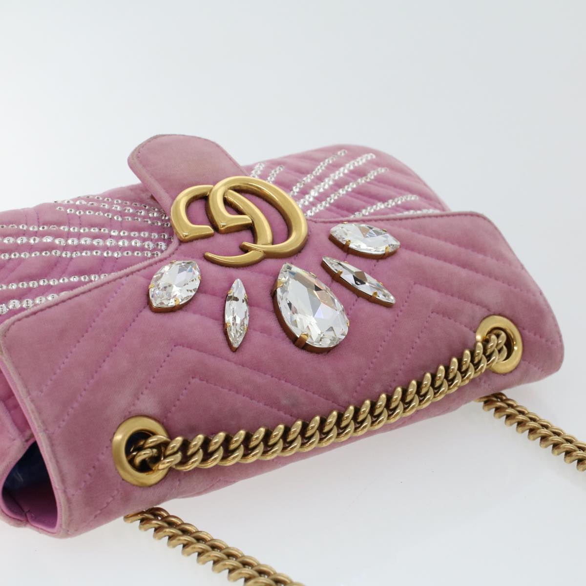 GUCCI GG Marmont Chain Shoulder Bag Velor Pink 443497 bs6311