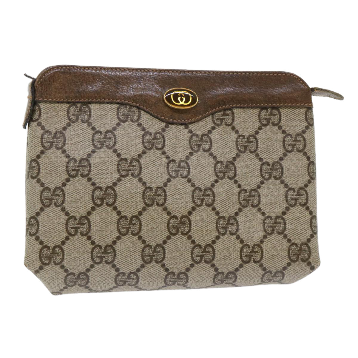 GUCCI GG Canvas Pouch PVC Leather Beige 64•01•020 bs6432