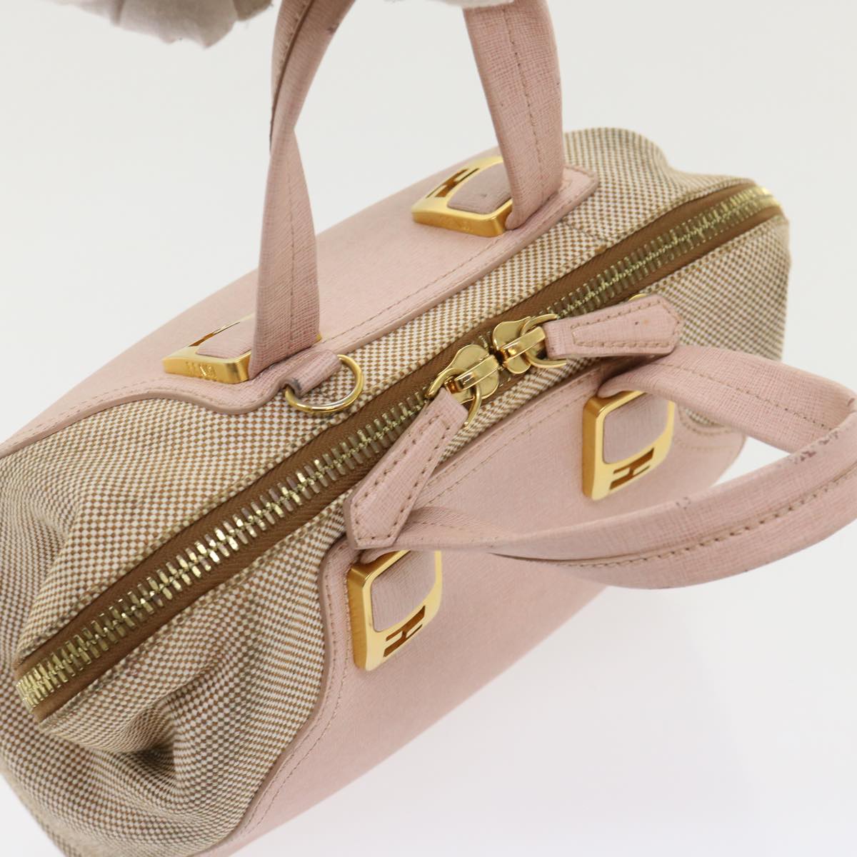 FENDI Chameleon Hand Bag Leather Canvas 2way Pink Brown bs6469