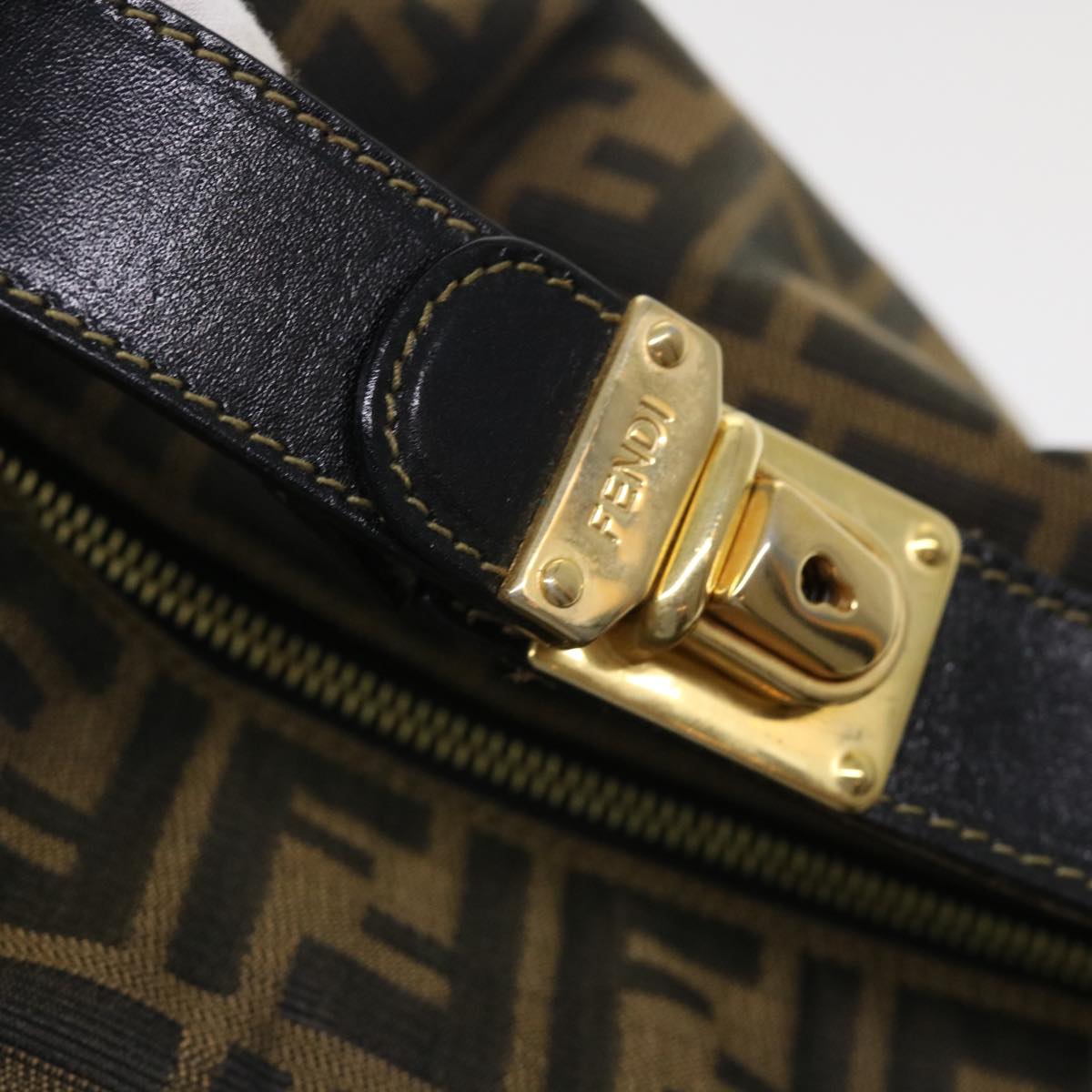 FENDI Zucca Canvas Hand Bag Leather Black Brown 2111 26348 079 bs6481
