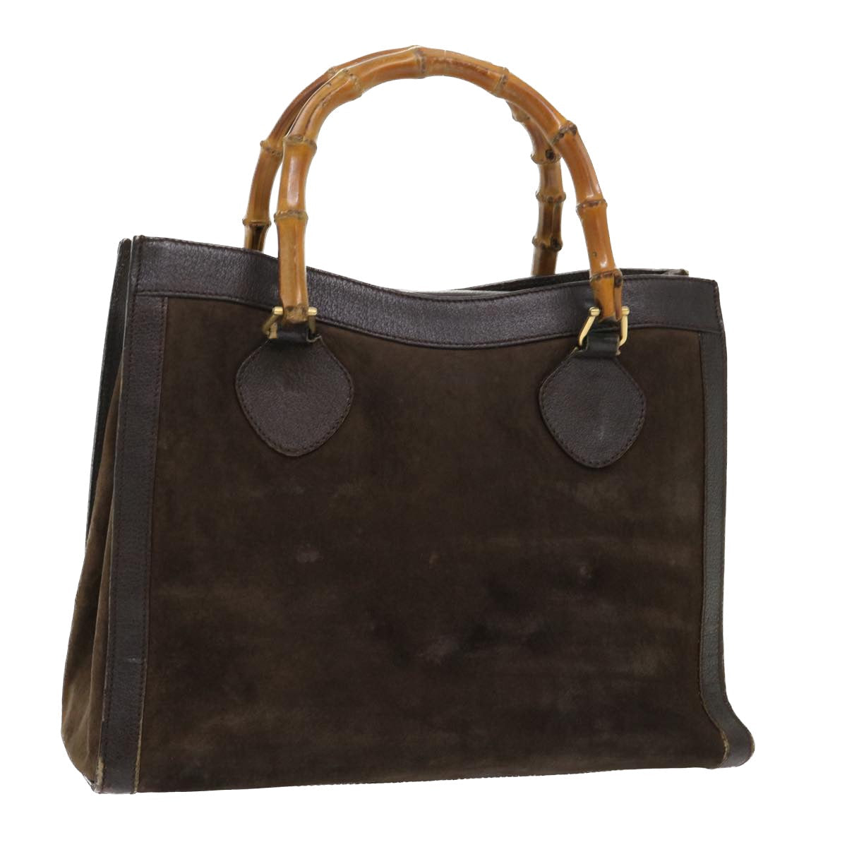 GUCCI Bamboo Hand Bag Suede Leather Brown 00211860260 bs6498