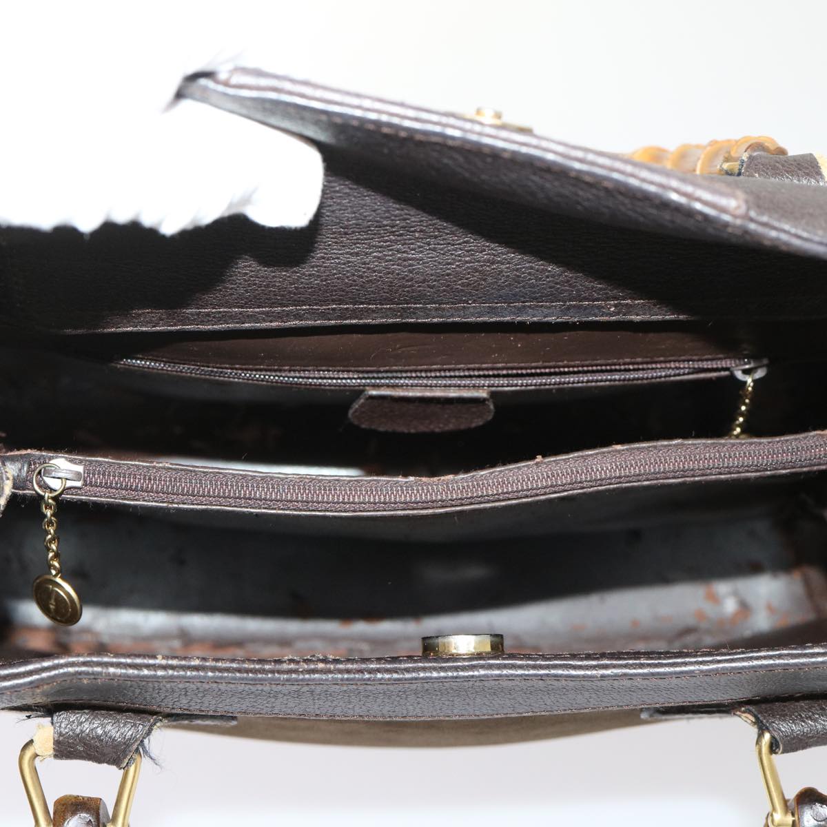 GUCCI Bamboo Hand Bag Suede Leather Brown 00211860260 bs6498