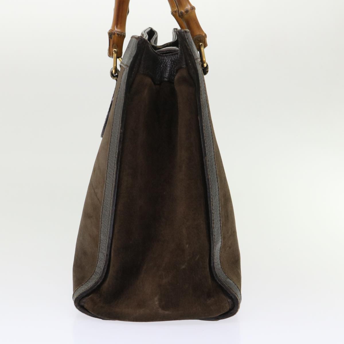 GUCCI Bamboo Hand Bag Suede Leather Brown 00211860260 bs6498