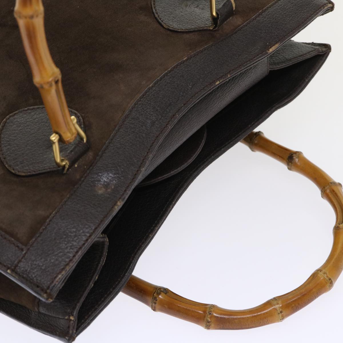 GUCCI Bamboo Hand Bag Suede Leather Brown 00211860260 bs6498