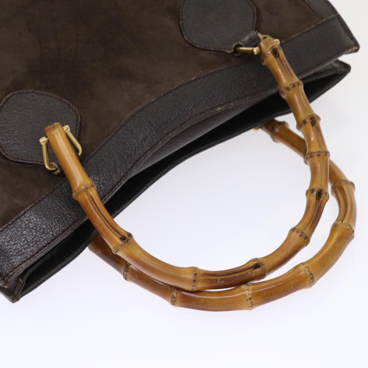 GUCCI Bamboo Hand Bag Suede Leather Brown 00211860260 bs6498