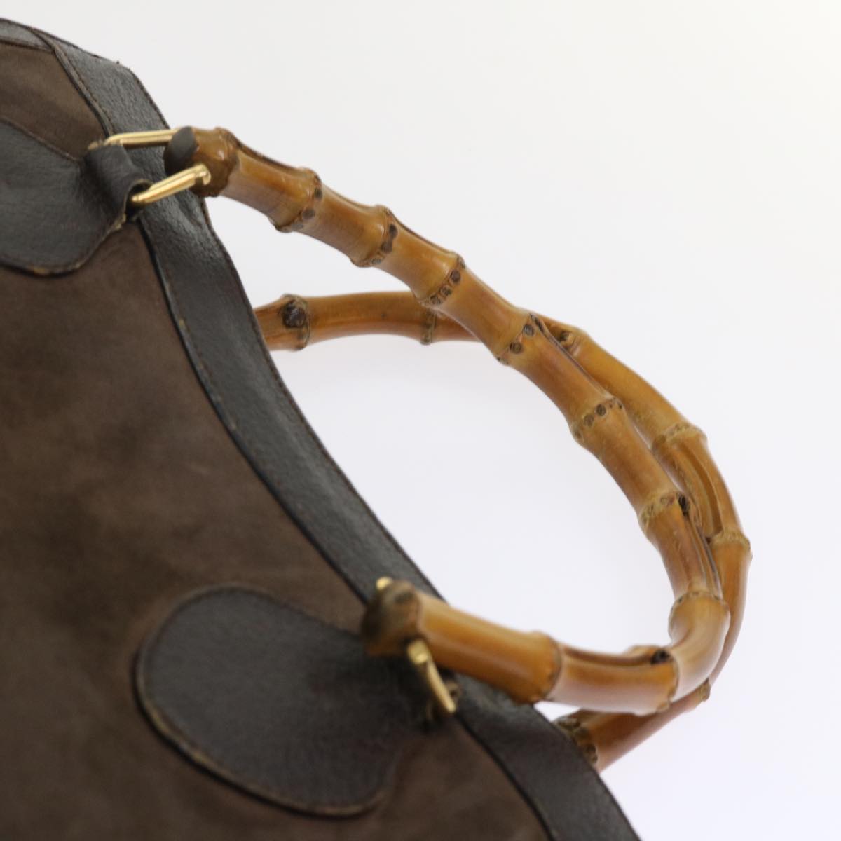 GUCCI Bamboo Hand Bag Suede Leather Brown 00211860260 bs6498