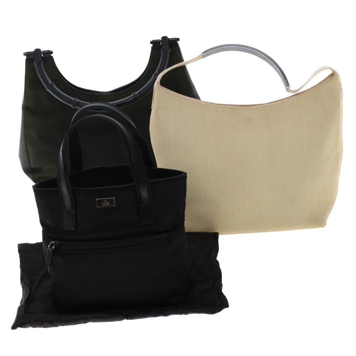 GUCCI Hand Bag Nylon 3Set Black Beige bs6513