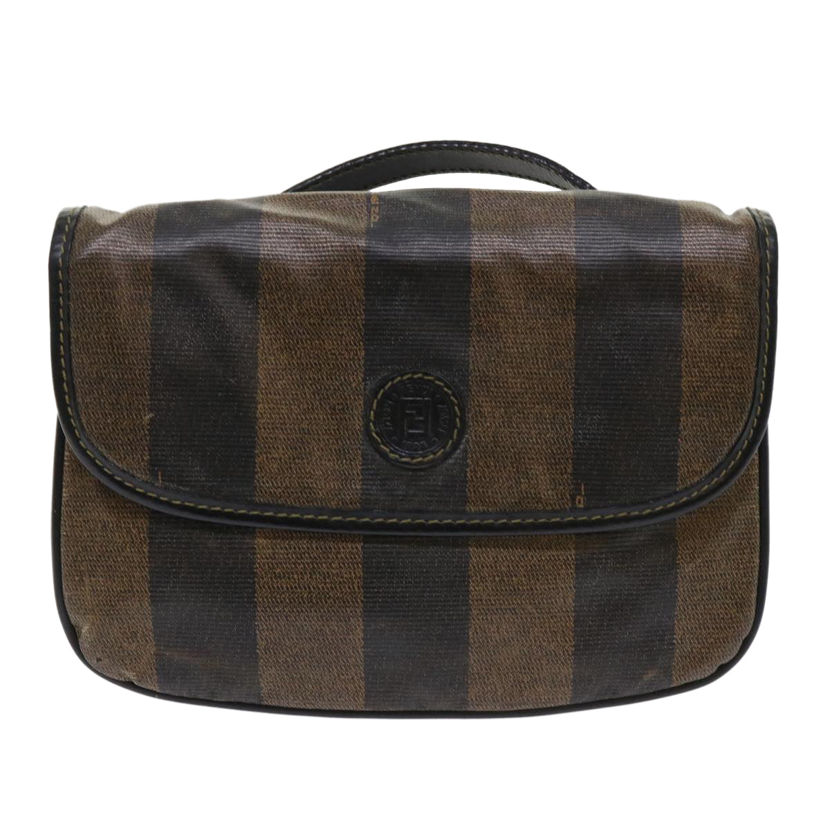 FENDI Pecan Canvas Shoulder Bag Black Brown bs6553