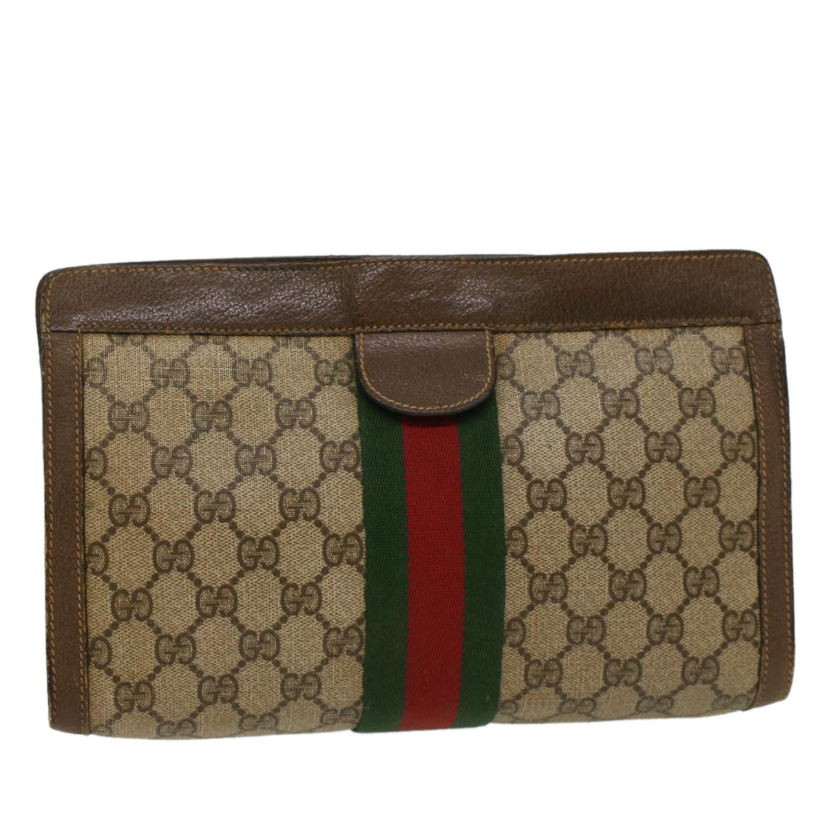 GUCCI GG Canvas Web Sherry Line Clutch Bag Beige Red 89•01•002 bs6599