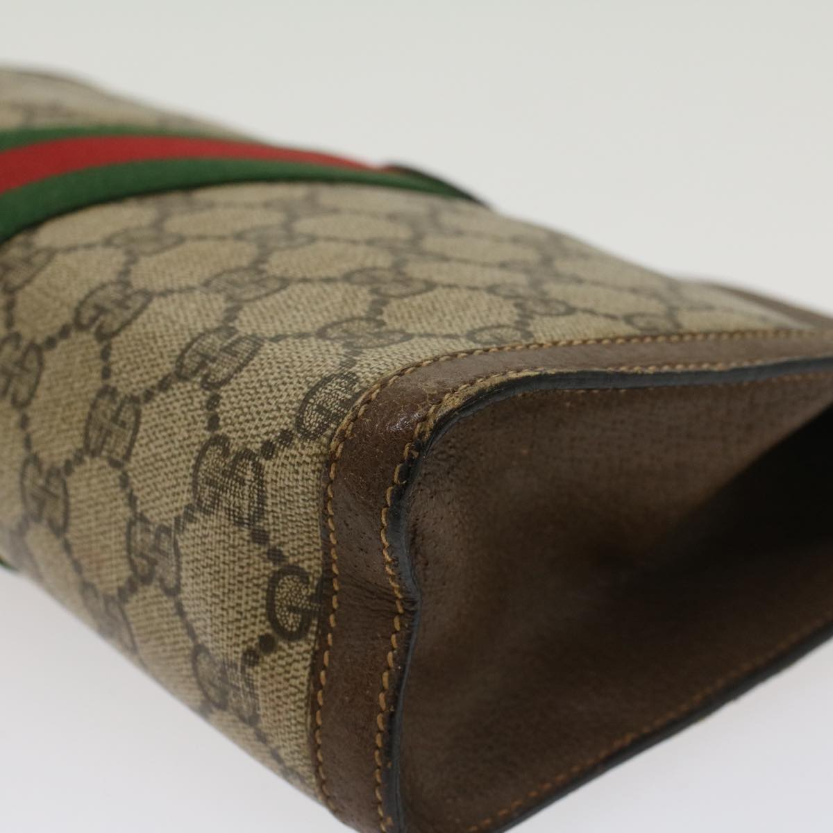 GUCCI GG Canvas Web Sherry Line Clutch Bag Beige Red 89•01•002 bs6599
