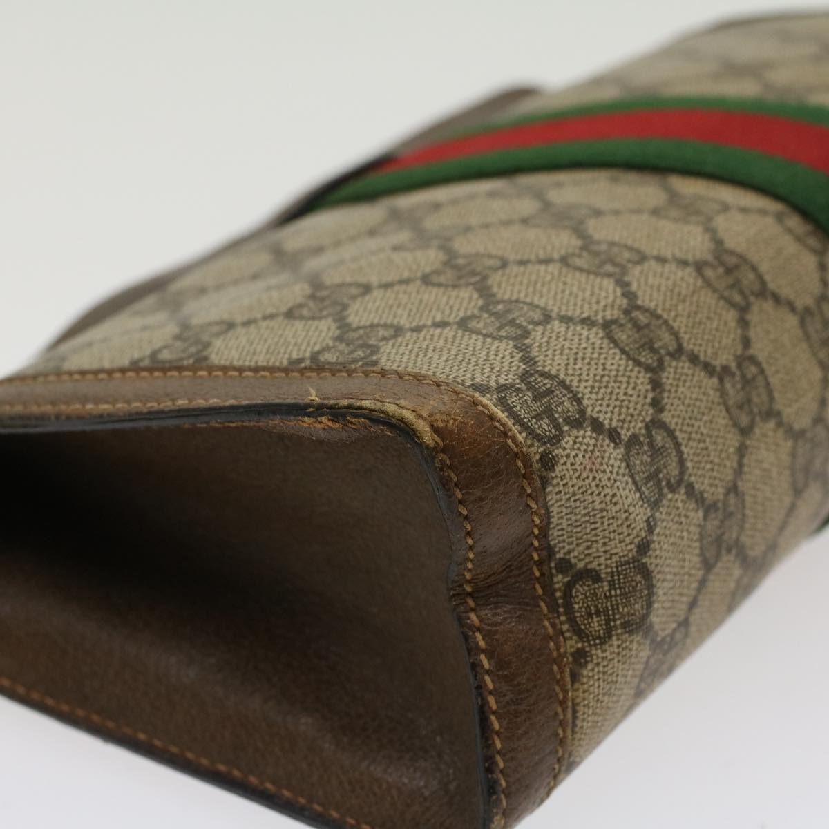 GUCCI GG Canvas Web Sherry Line Clutch Bag Beige Red 89•01•002 bs6599