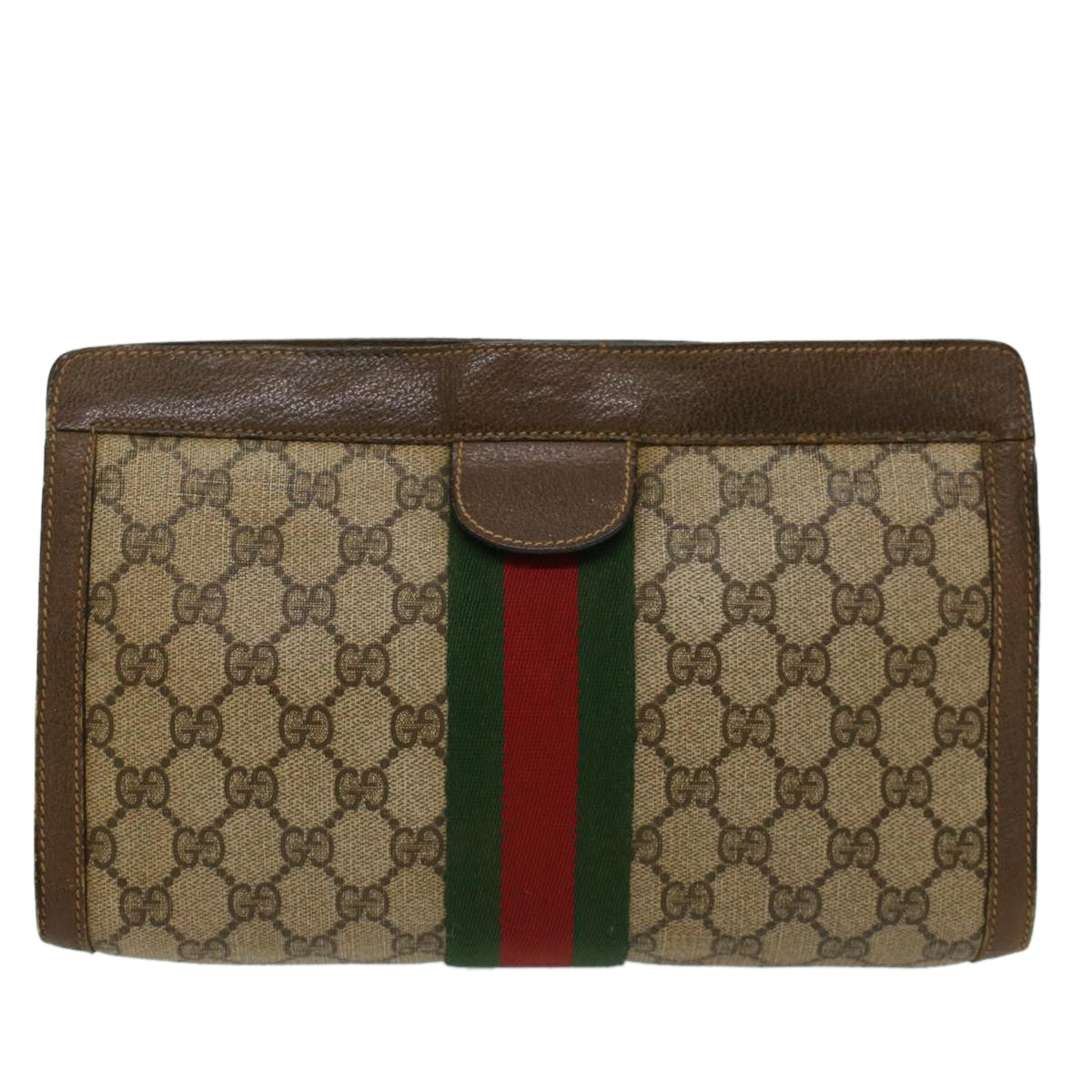 GUCCI GG Canvas Web Sherry Line Clutch Bag Beige Red 89•01•002 bs6599