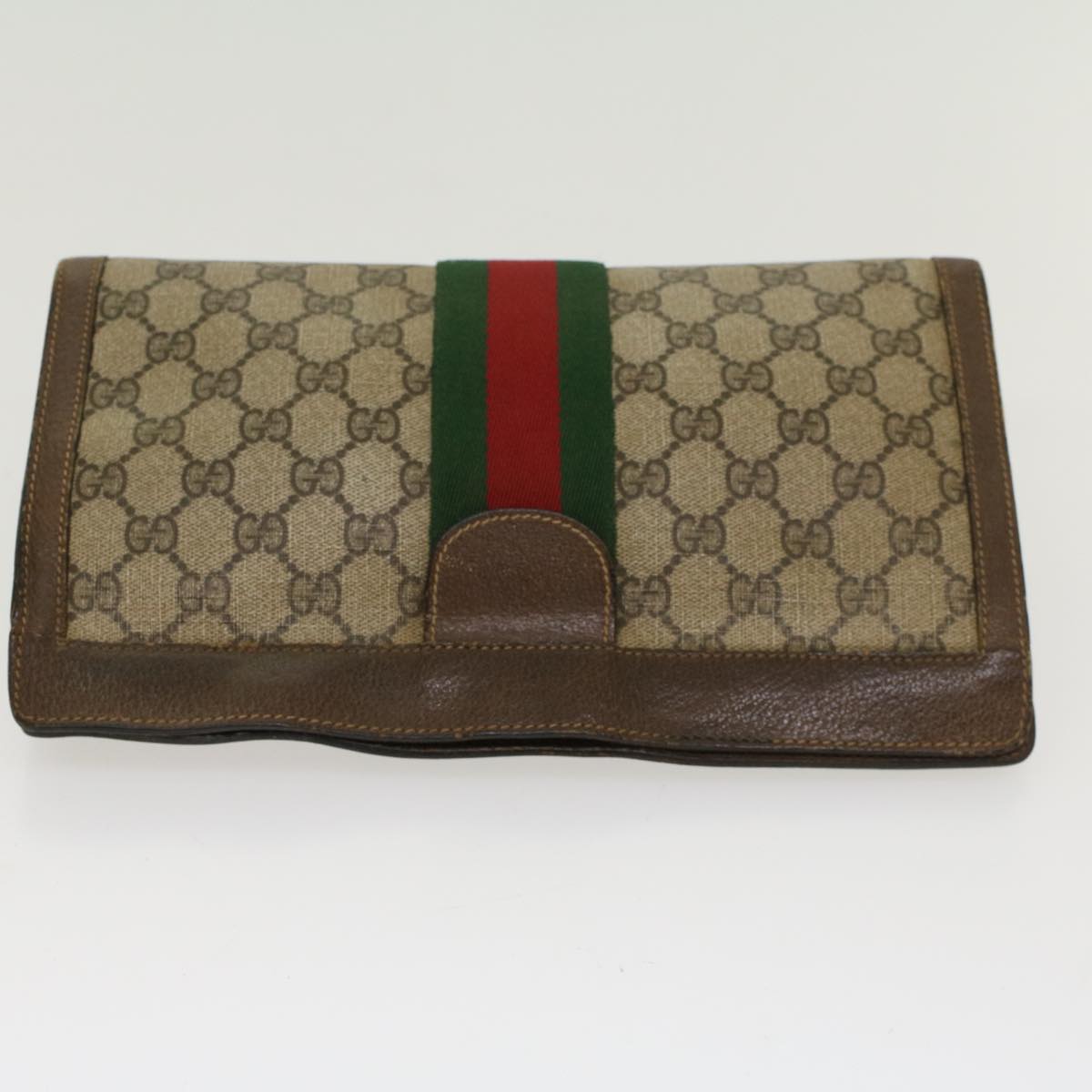 GUCCI GG Canvas Web Sherry Line Clutch Bag Beige Red 89•01•002 bs6599