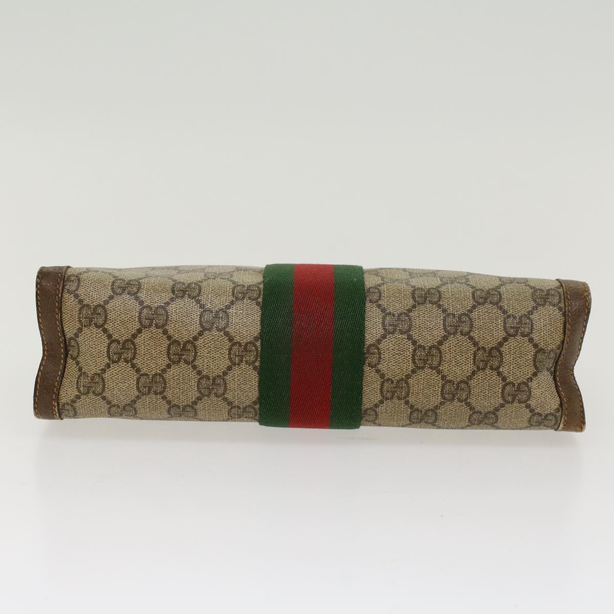 GUCCI GG Canvas Web Sherry Line Clutch Bag Beige Red 89•01•002 bs6599