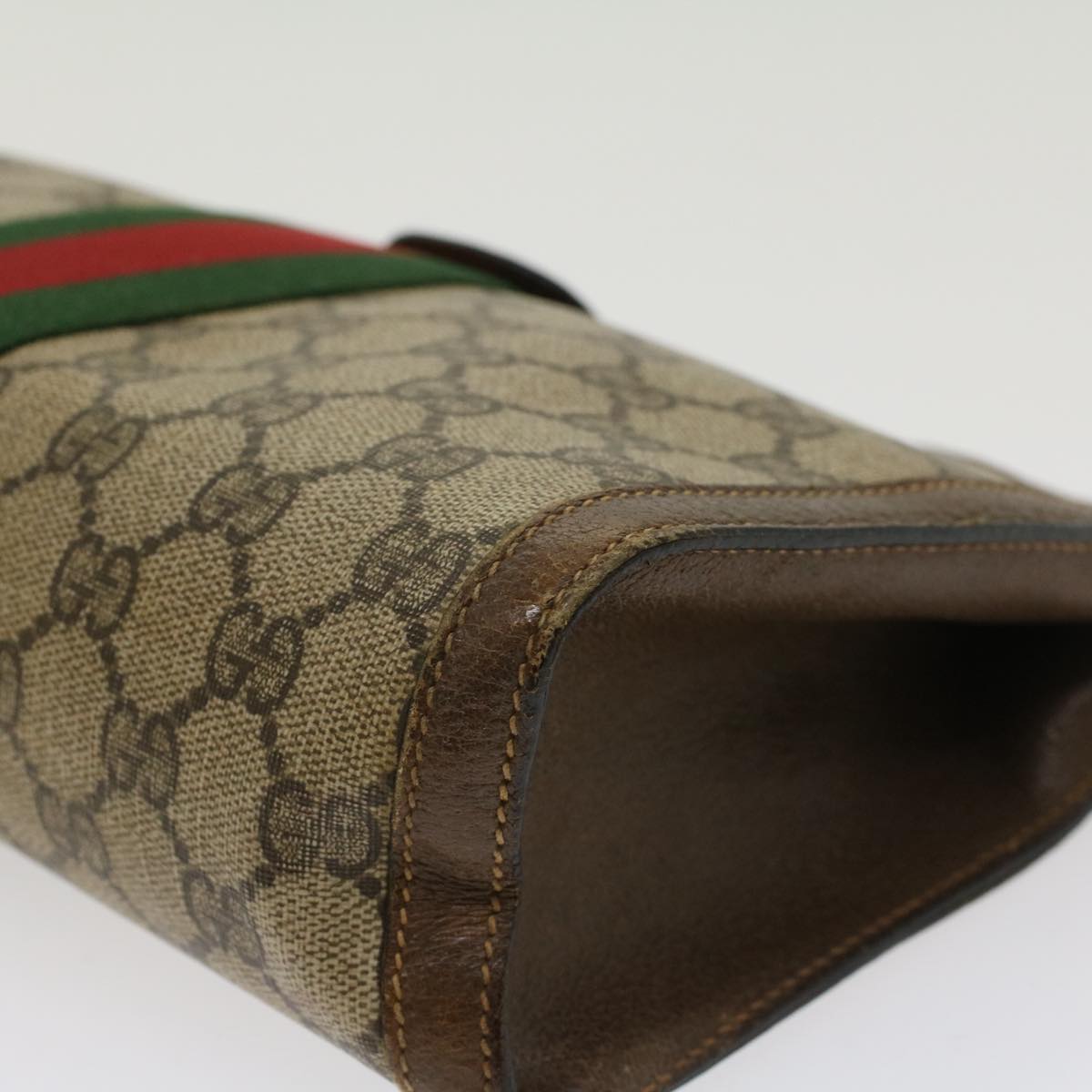 GUCCI GG Canvas Web Sherry Line Clutch Bag Beige Red 89•01•002 bs6599