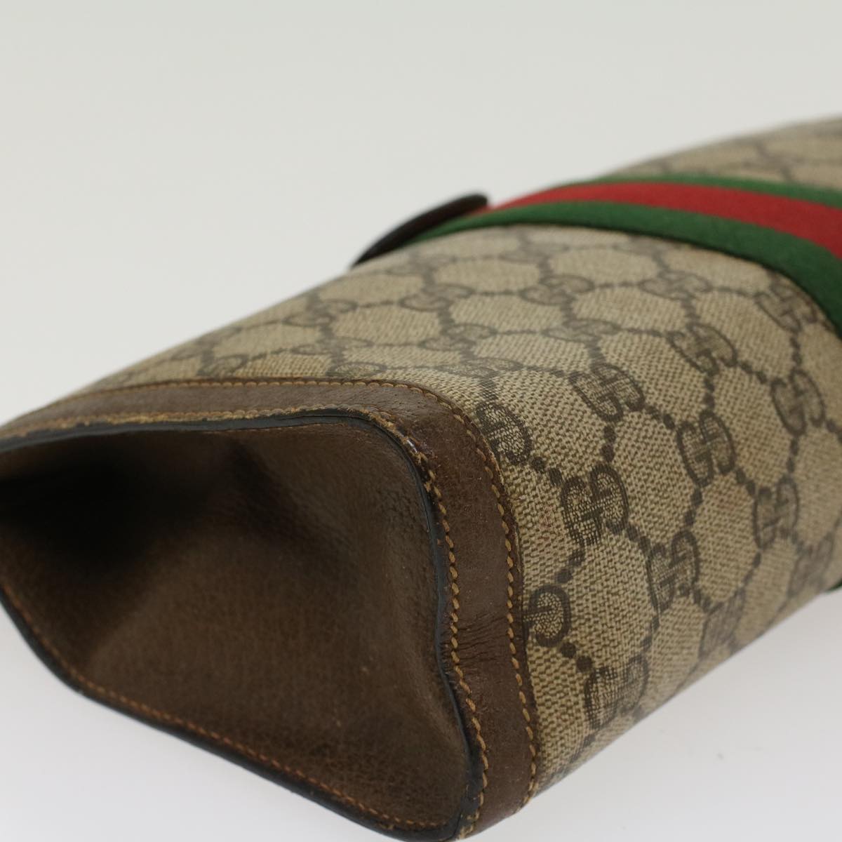 GUCCI GG Canvas Web Sherry Line Clutch Bag Beige Red 89•01•002 bs6599
