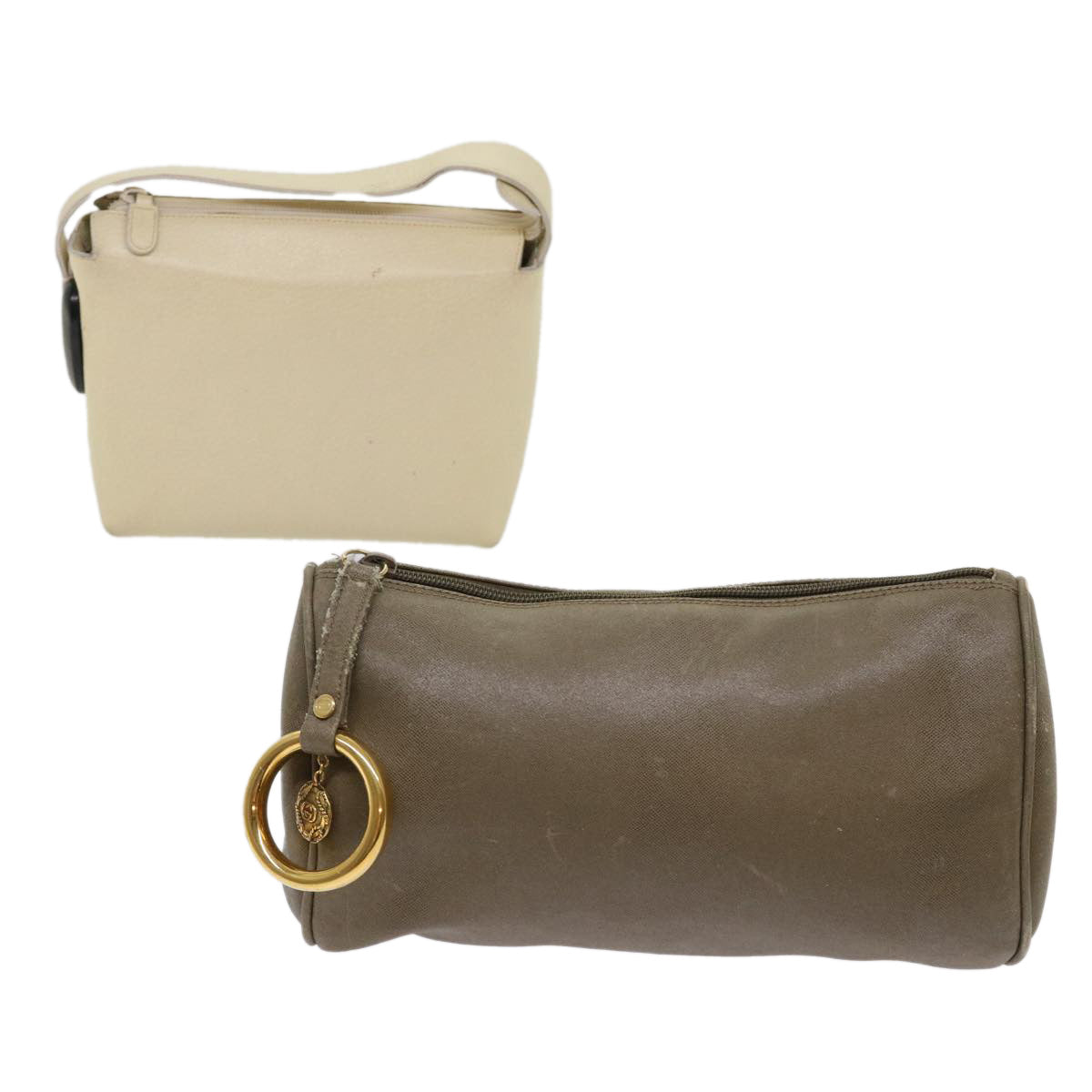 GUCCI Hand Bag Clutch Bag Leather 2Set Beige Gray bs6682