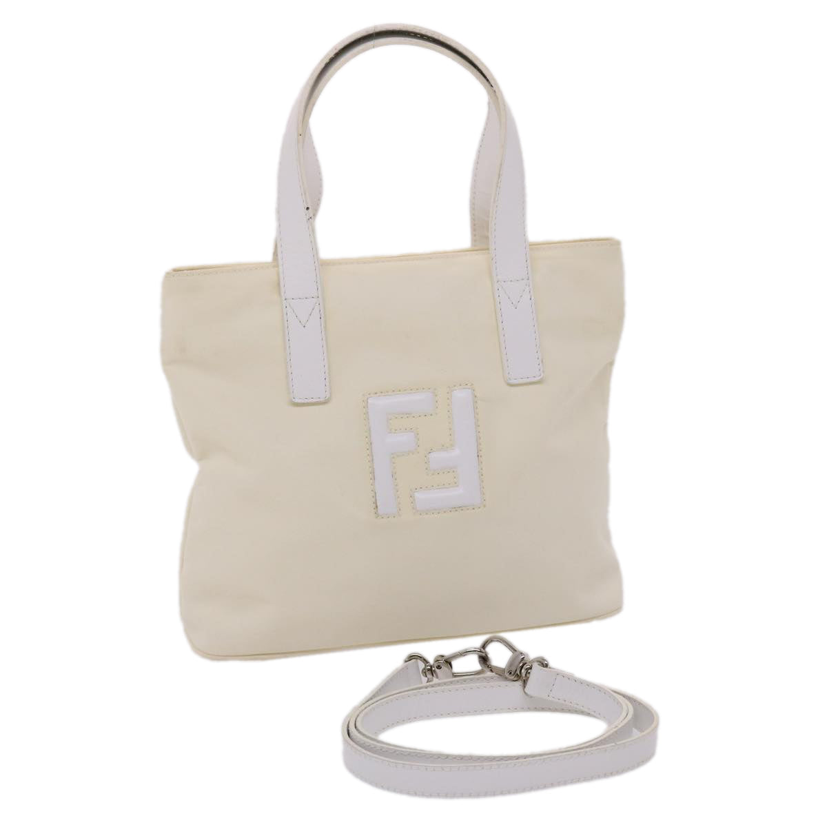 FENDI Hand Bag Nylon 2way White bs6739