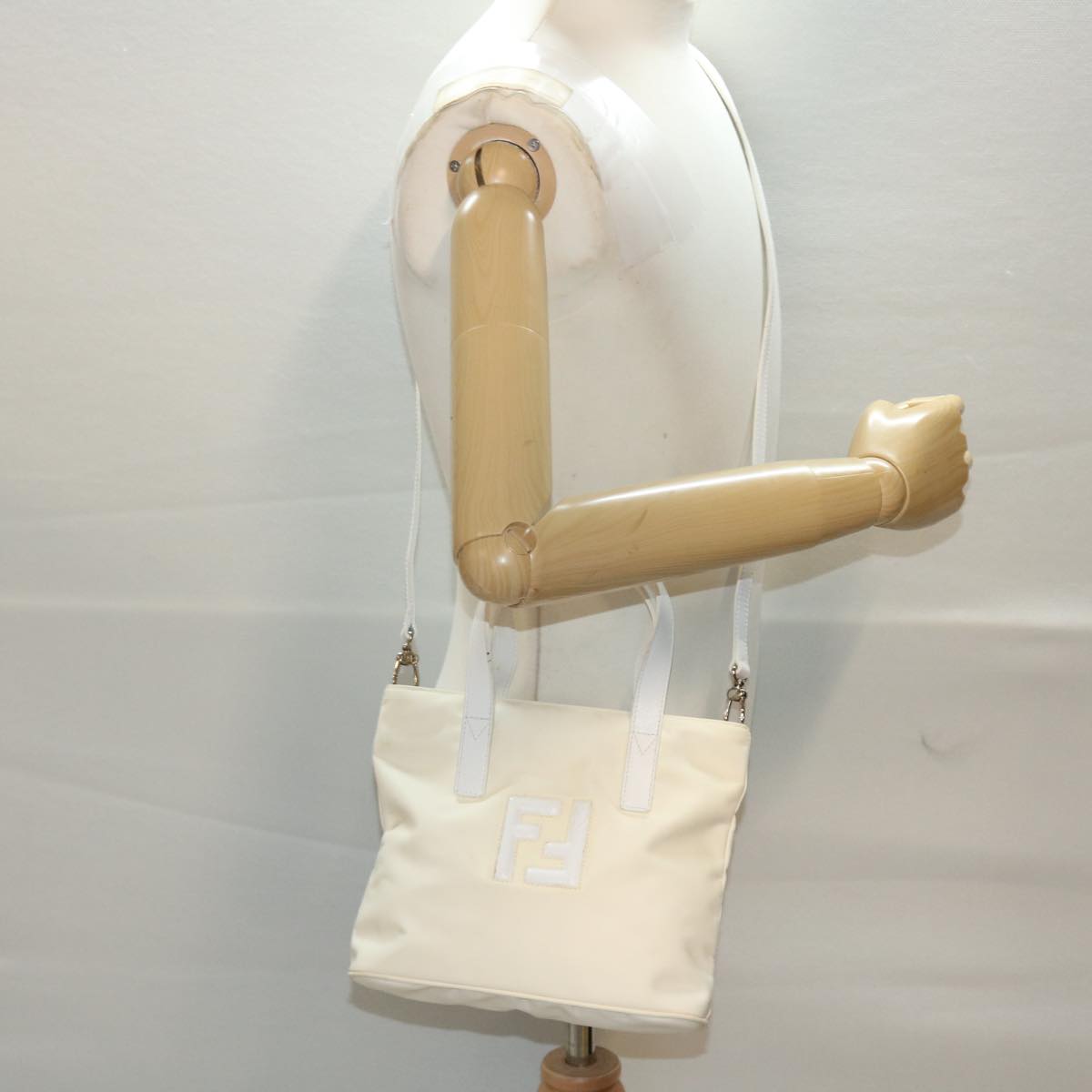 FENDI Hand Bag Nylon 2way White bs6739