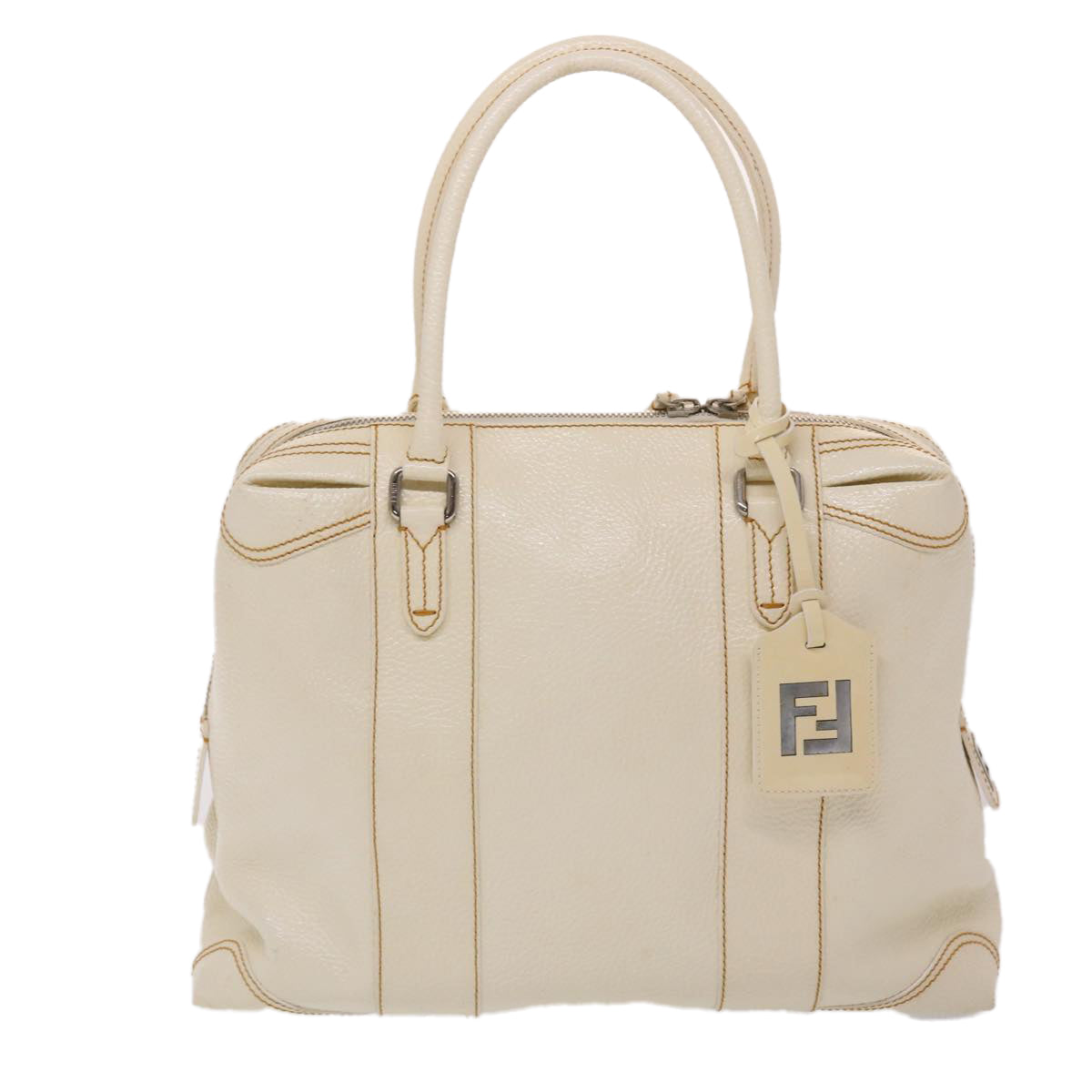 FENDI Boston Bag Leather White bs6767