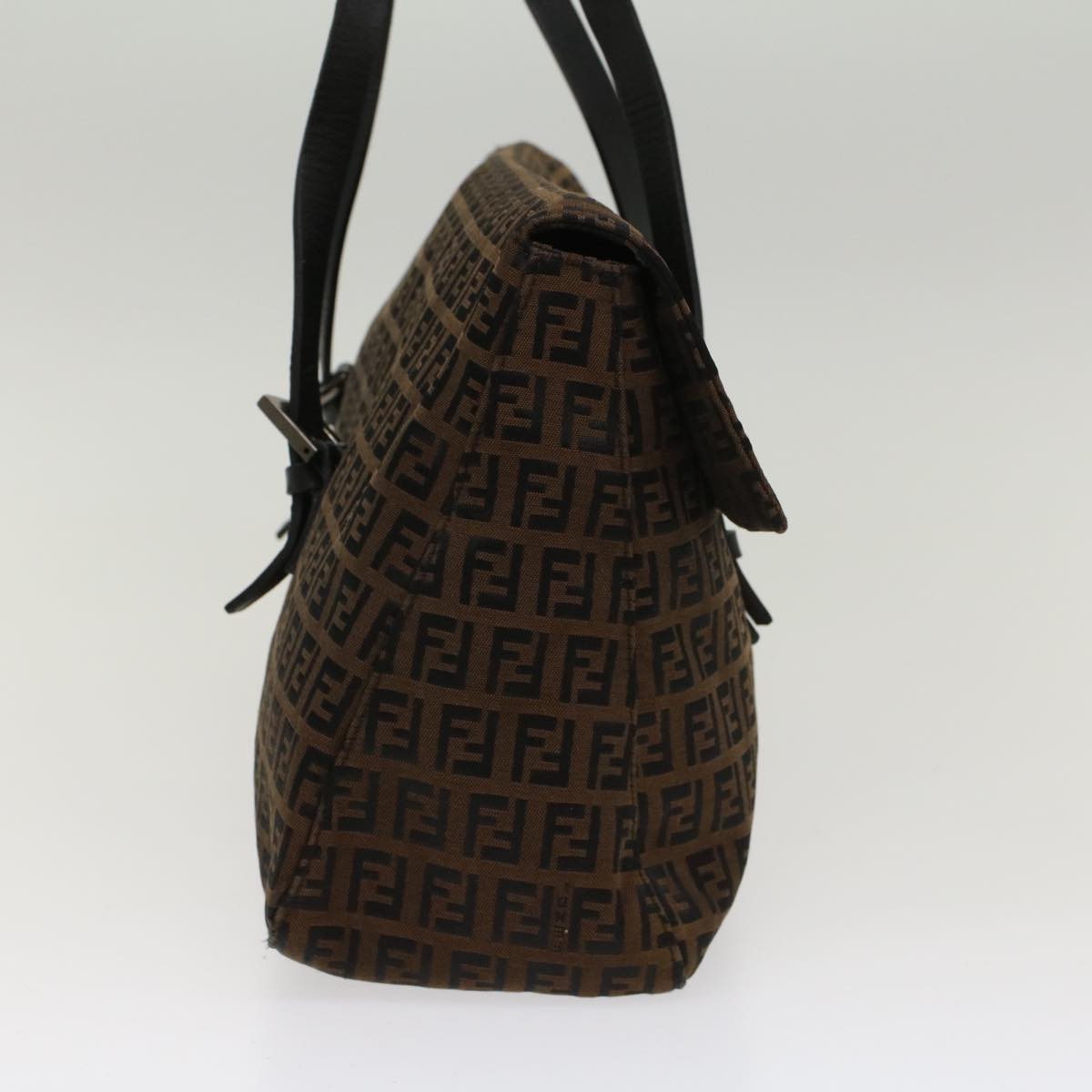 FENDI Zucchino Canvas Shoulder Bag Leather Dark Brown bs6815
