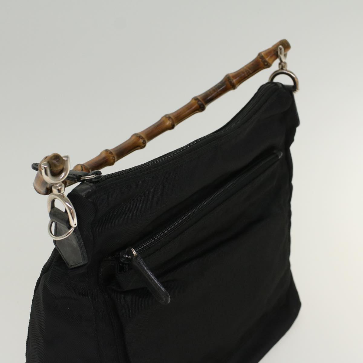 GUCCI Bamboo Shoulder Bag Nylon Black 000•2058•0509•5 bs6818