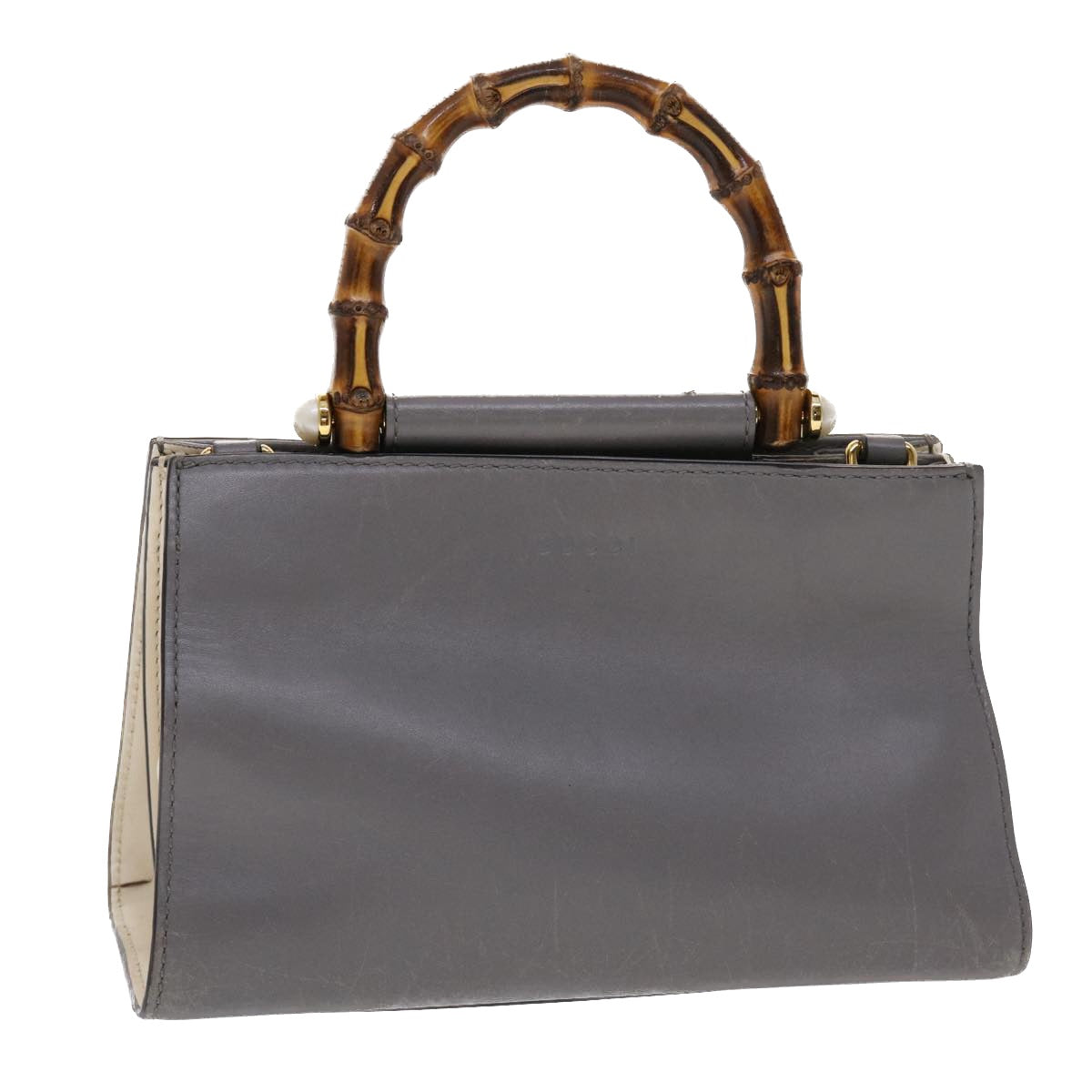 GUCCI Bamboo Hand Bag Leather Gray 470271 bs6837