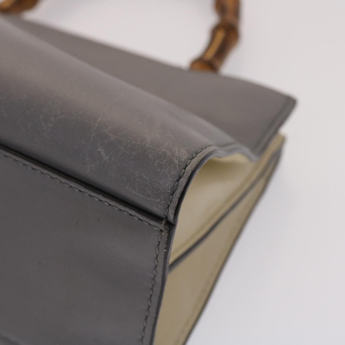 GUCCI Bamboo Hand Bag Leather Gray 470271 bs6837