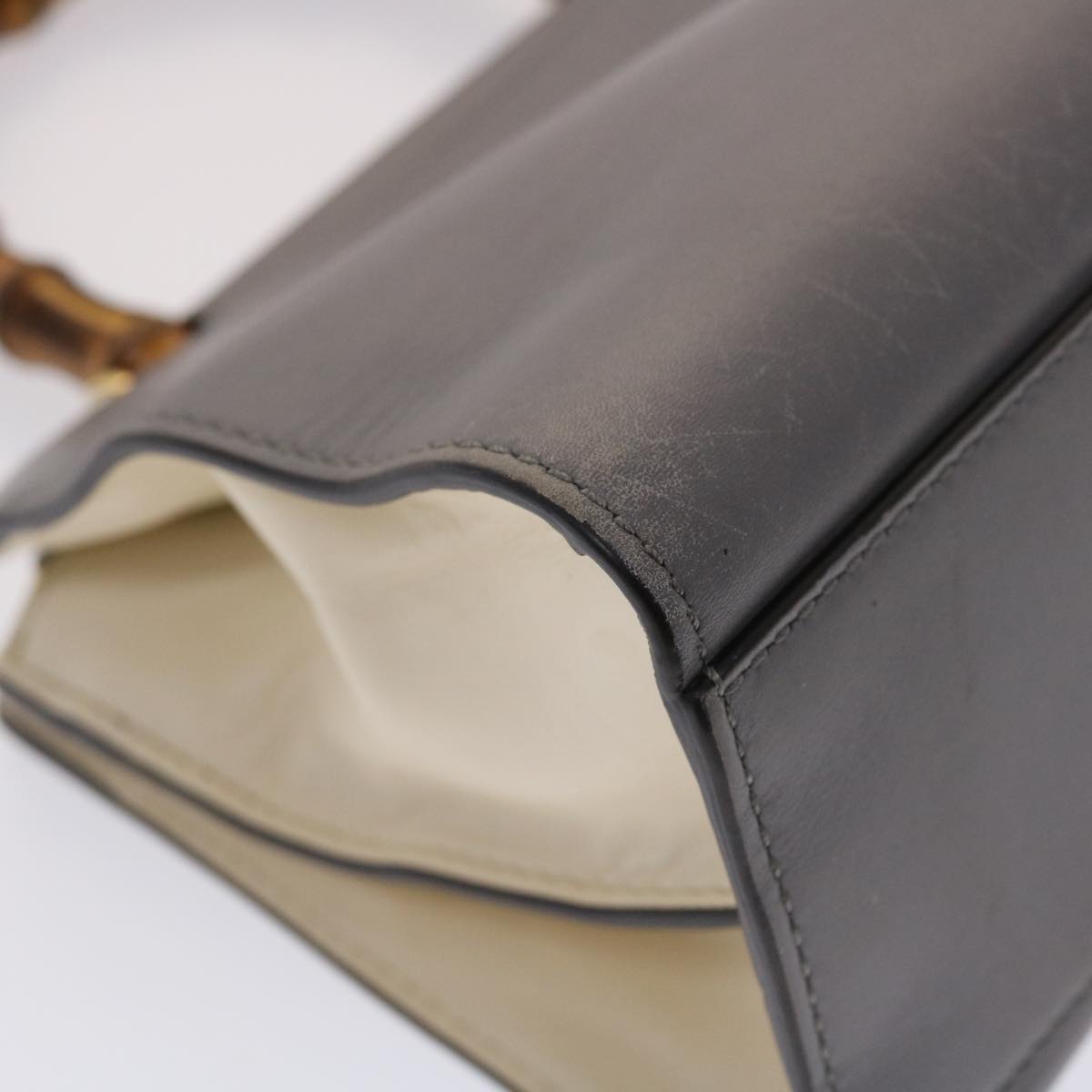 GUCCI Bamboo Hand Bag Leather Gray 470271 bs6837