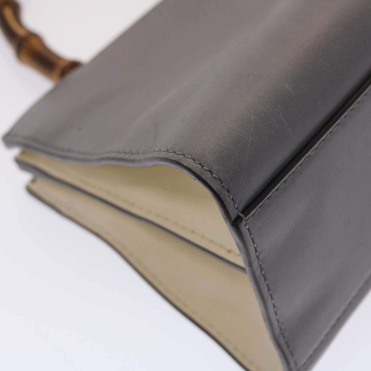 GUCCI Bamboo Hand Bag Leather Gray 470271 bs6837