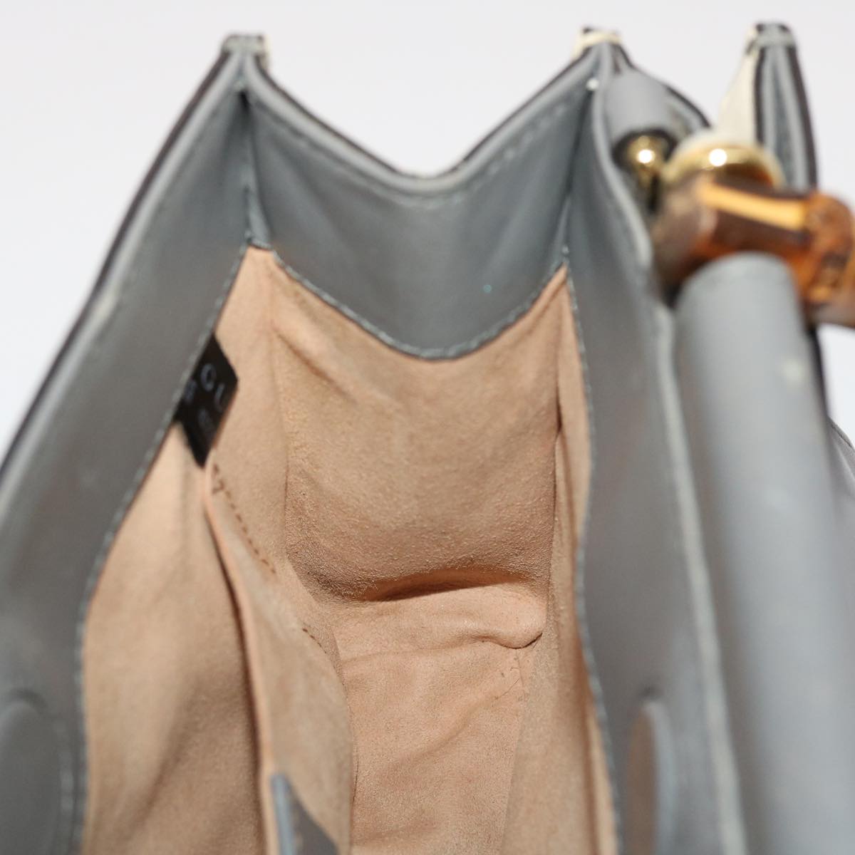 GUCCI Bamboo Hand Bag Leather Gray 470271 bs6837