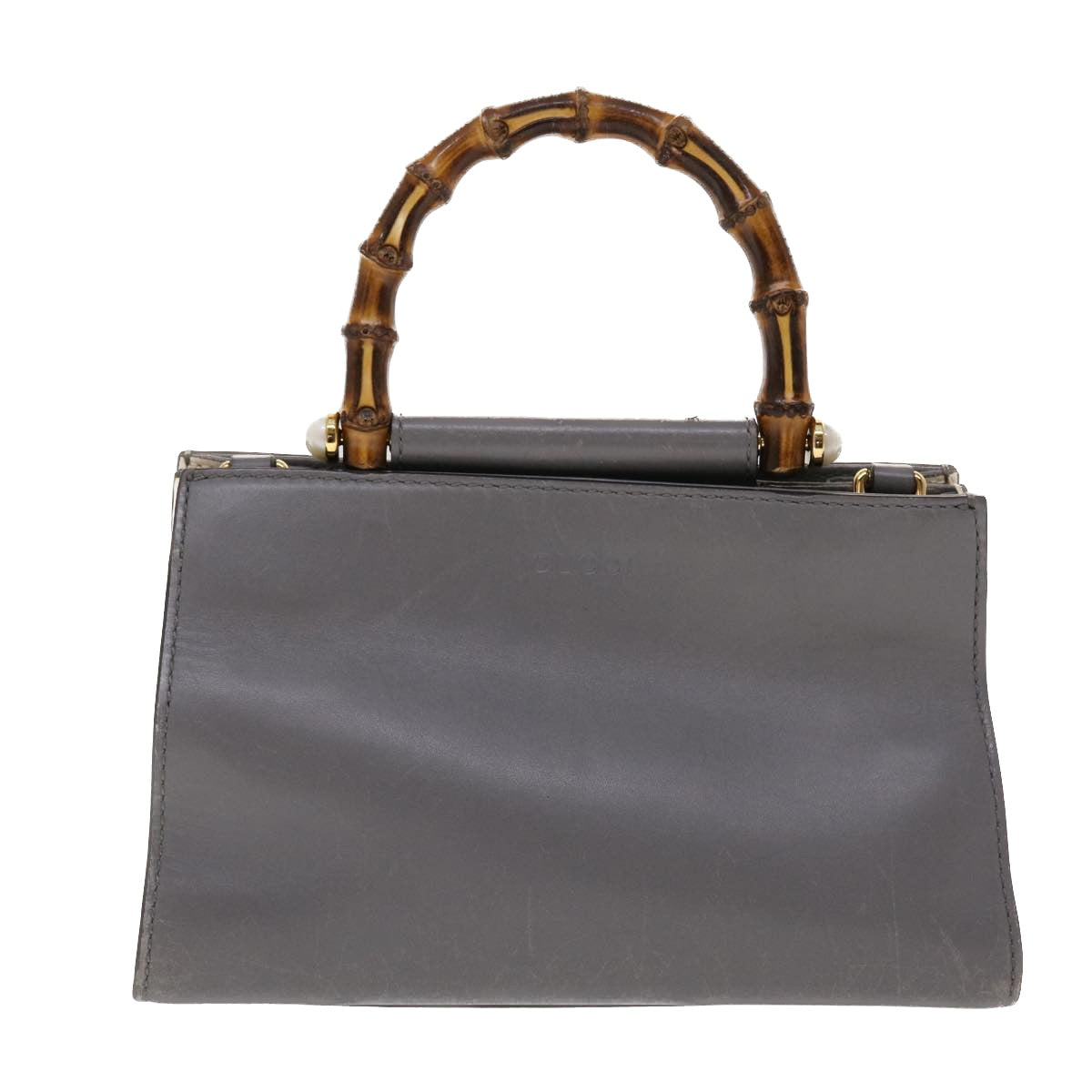 GUCCI Bamboo Hand Bag Leather Gray 470271 bs6837