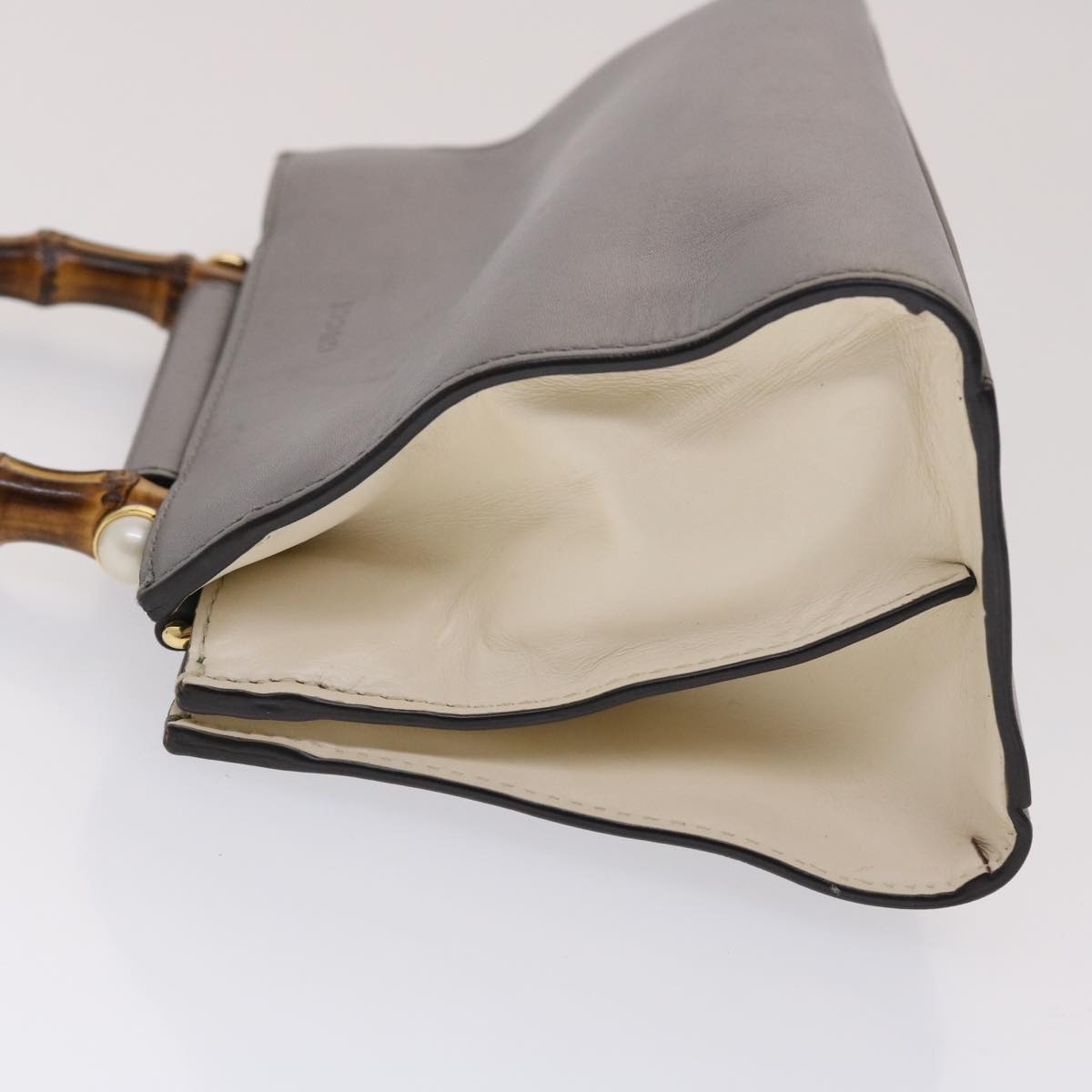 GUCCI Bamboo Hand Bag Leather Gray 470271 bs6837