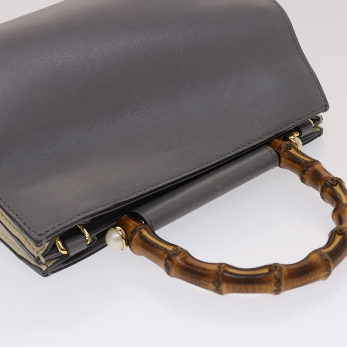 GUCCI Bamboo Hand Bag Leather Gray 470271 bs6837