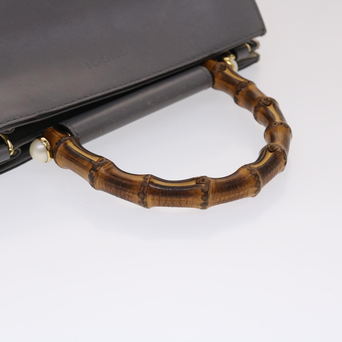 GUCCI Bamboo Hand Bag Leather Gray 470271 bs6837